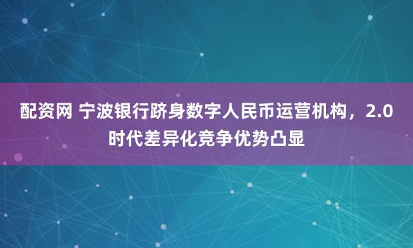 配资网 宁波银行跻身数字人民币运营机构，2.0时代差异化竞争优势凸显